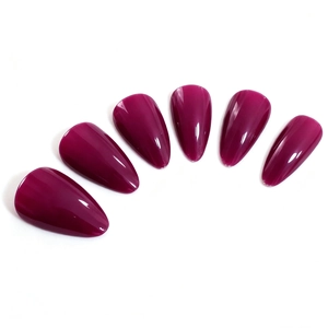 Glossy berry purple almond shaped press-on nails with a minimalist high-shine resin finish