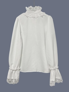 Elegant white lace long sleeve blouse with high neck design and textured fabric detail