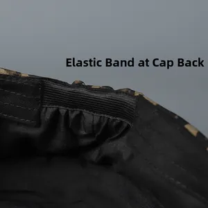 Detail showing adjustable elastic band at the back for comfort fit on leopard pattern cap