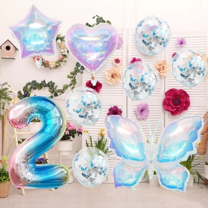 Gradient rainbow number 2 balloon set with butterfly and glitter latex balloons for party deco
