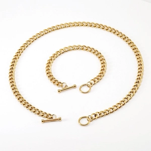 Cuban Link Chain Necklace And Bracelet Stainless Steel 18K Gold Plated OT Clasp Hip Hop Jewelry For Men