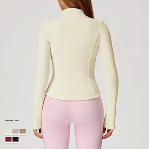 Slim fit cream white fleece sports jacket for women with high elasticity and thermal warmth