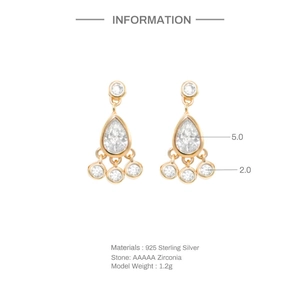 Detailed view of S925 sterling silver teardrop earrings with AAAAA zircon stones