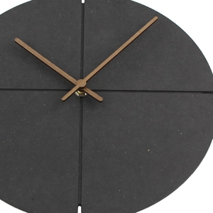 Minimalist round wall clock with dark gray textured face and brown wood hands