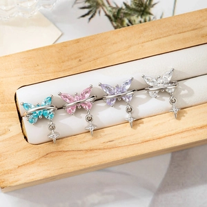 Butterfly Zircon Piercing Stud Elegant Dangle Star Cartilage Earring With Titanium Steel Post For Women Tiny Delicate