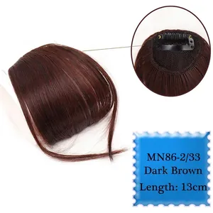 Detail view of 13cm dark brown air fringe hairpiece with secure clip-in back mesh