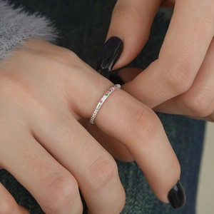 S925 sterling silver ring with colorful zircons worn by model for a luxury look