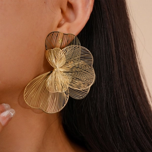 Hollow Out Flower Petal Stud Earrings Metal Floral Statement Jewelry With 925 Sterling Silver Earring Post For Women