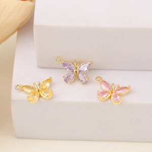 Butterfly Pendant Gold Plated Copper With Cubic Zirconia For DIY Necklace Bracelet Earring Making Jewelry Accessories