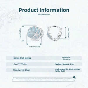 Macro detail of S925 silver blue seashell earring with precise 11mm size dimensions
