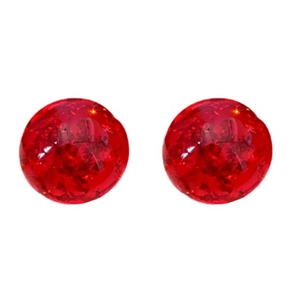Elegant translucent red resin sphere earrings featuring vintage gold foil textures