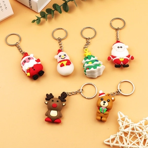 Christmas Cartoon 3D Keychain PVC Soft Rubber Santa Claus Snowman Reindeer Tree Ornament Bag Pendant Holiday Gift