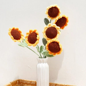 Handmade crochet sunflower bouquet in a white ceramic vase for Teacher's Day