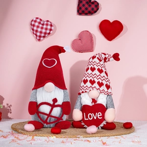 Set of two Valentine's Gnomes with Cupid heart and Love text on pink background