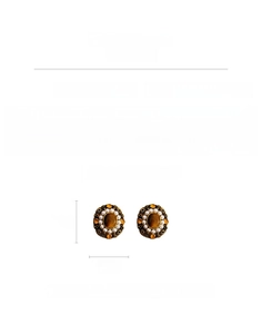 Detailed size chart for vintage oval tiger eye stone earrings with pearls and crystals