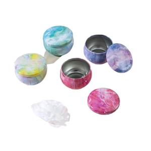 4.4oz round metal candle tins with galaxy marble patterns and silver interior lids