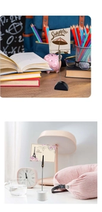 Detail of wooden card holders with round and semi-circle bases for desk decor