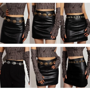 Vintage Bohemian Metal Waist Chain For Women Antique Gold Silver Artificial Stone Inlay Sunburst Bull Head Link Belt Punk Jewelry