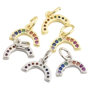 Rainbow cubic zirconia horseshoe pendants in gold and silver finish for jewelry making