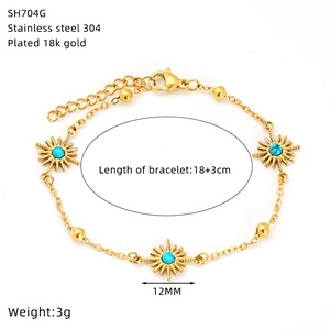 18K gold plated stainless steel bracelet featuring sunflower turquoise pendants