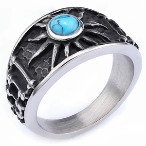 Punk Herrenring mit Türkis und Sonnenmuster im Vintage-Silber-Stil für modebewusste Männer