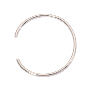 Polished silver stainless steel C-shaped open cuff bracelet for women on white background