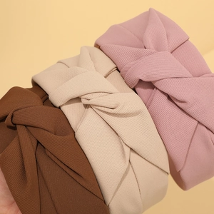 Pleated knotted wide headbands for women in brown beige and pink fabric textures