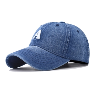 Berretto da Baseball in Denim Lavato Vintage per Uomo Donna Ricamo Lettera A Cappello da Sole Distressed Regolabile Casual Cotone