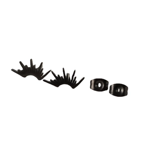 Modern fan-shaped stainless steel stud earrings in black punk style on white background