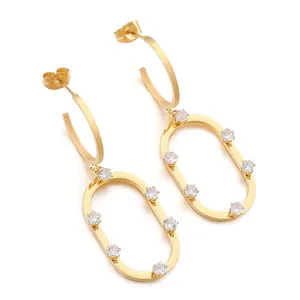 Eleganti Orecchini A Cerchio Ovali In Acciaio Inossidabile Con Zircone Scintillante Gioielli Geometrici Per Donna