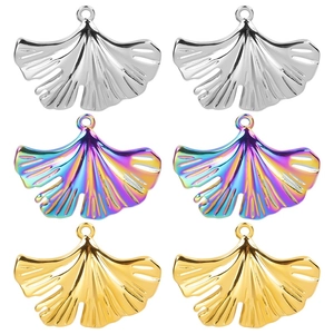 Pendentif Feuille De Ginkgo En Acier Inoxydable Bijoux Nature Minimalistes Fabrication DIY Charme Plaque Sous Vide Pour Collier