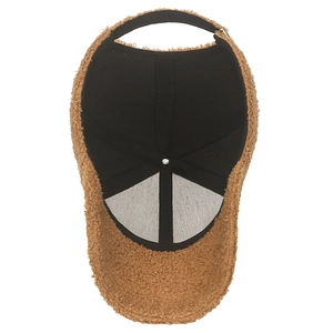 Brown lamb wool baseball cap featuring soft sherpa texture and adjustable inner lining
