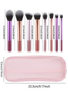 Tableau de tailles détaillé pour kit de 8 pinceaux de maquillage en cm et pouces