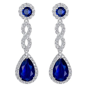 Classic Royal Blue Zirconia Teardrop Drop Earrings For Women Silver Plated Copper Micro Pave Water Drop Earrings Wedding Jewelry