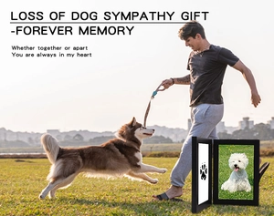 Foldable wooden pet memorial photo frame featuring a paw print and custom photo display