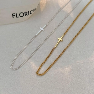 Minimalist 925 sterling silver cross choker necklaces in gold and silver finishes