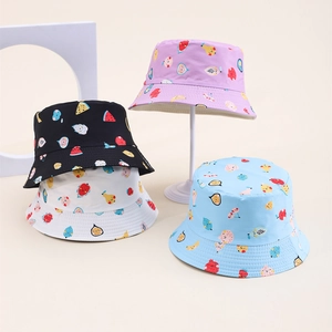 Kids Bucket Hat Polyester Cotton Sun Protection Outdoor Cartoon Multi Pattern Print Cute For Toddler Boys Girls