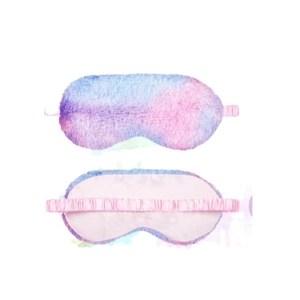 Colorful tie-dye plush sleep mask made of faux rabbit fur with elastic satin strap