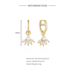 Detail view of 925 sterling silver twist earrings with pearl, showing 19mm size dimensions