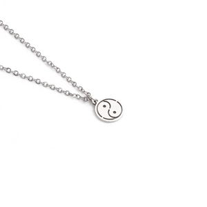 Polished stainless steel Bagua pendant necklace with a laser-cut Tai Chi symbol