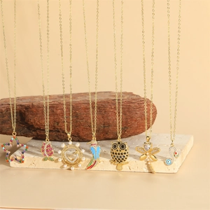 Pendant Necklaces For Women Copper Cubic Zirconia Enamel Imitation Artificial Pearl Heart Animal Star Vintage Luxury Jewelry