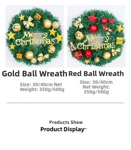 Détails de couronne de Noël en tailles 30cm et 40cm avec boules dorées et rouges