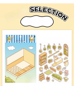 Macro view of Sun Garden DIY sticker set with miniature plants and bunny character