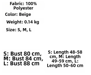Detailed size chart for beige ruffle top and lace-trimmed lantern pants set