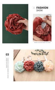 Detail of multi-colored rose bath sponges hanging on a rack with durable hanging ropes