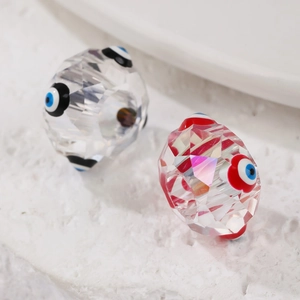 Faceted crystal beads with blue evil eye pattern for DIY jewelry and bracelet making