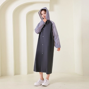 Thick hooded EVA raincoat with contrast sleeves and button closure for adult outdoor travel