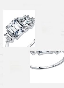 Détail macro de la bague en argent 925 avec zircon taille émeraude et poinçon gravé