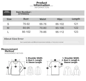 Detailed size guide table for sexy U-neck cutout maxi dress showing S, M, L measurements