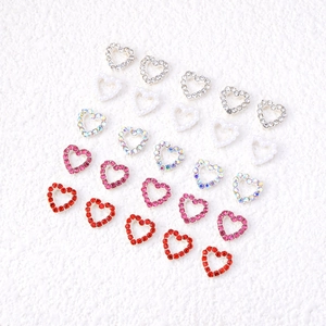 Heart Nail Art Charms Alloy Hollow Peach Rhinestone Faux Artificial Pearl Valentine Day Manicure Decorations Sweet Style